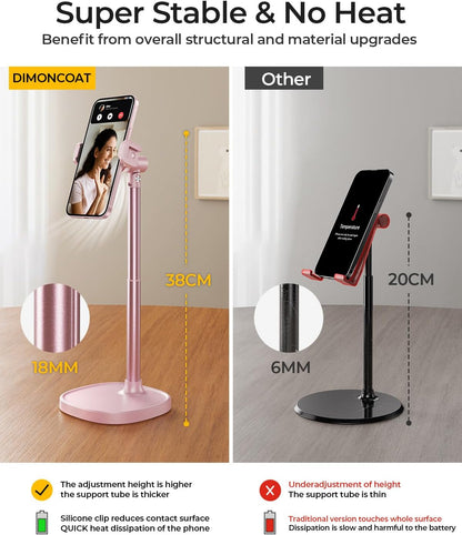 DIMONCOAT Phone Stand for Desk, Angle Height Adjustable Phone Holder for Desk, Aluminum Alloy Universal iPhone Holder, Retractable Cell Phone Stand Recording Office for iPhone 17 16 15 Pro Max S26