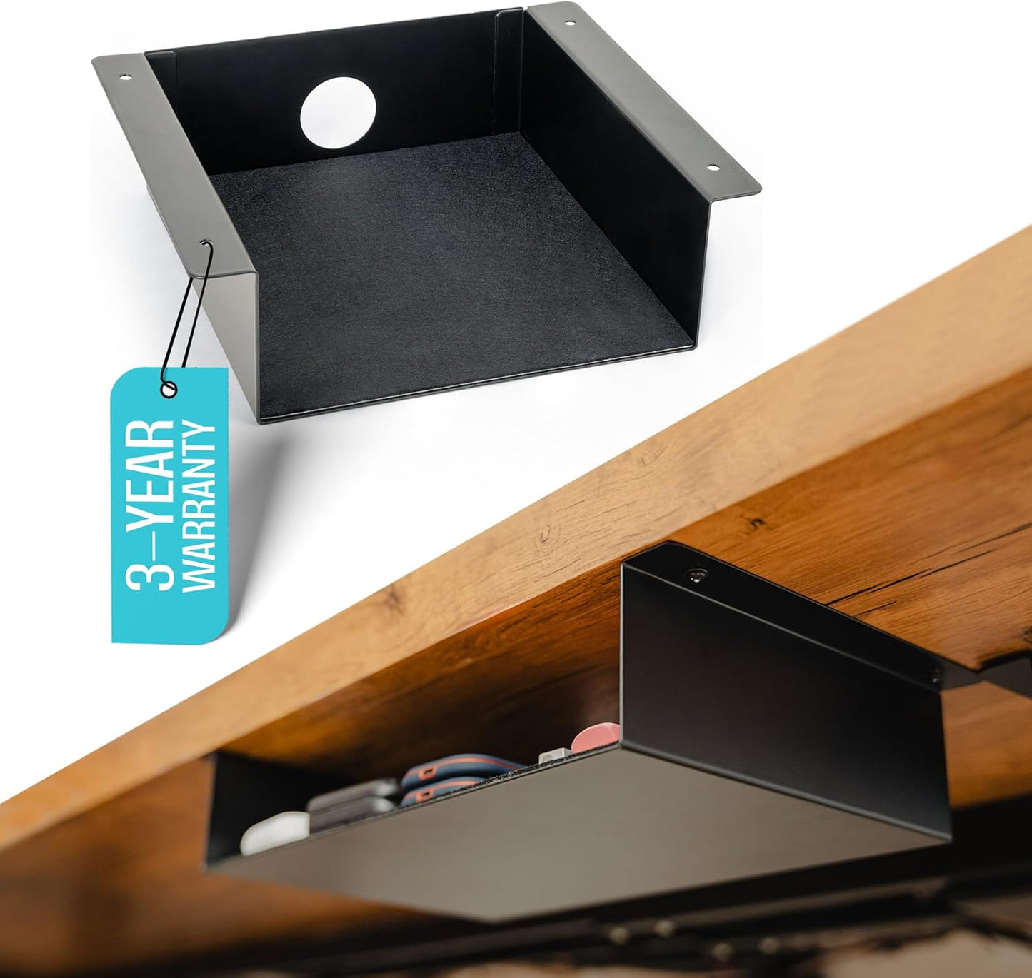 Under Desk Drawer Slide Out Attachment - Carbon Steel Undermount Table Drawer with Cable Management, Pull Out Add-On Storage for Office & Standing Desks (13" x 8" x 2.8")