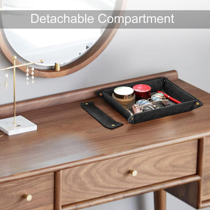 SITHON Valet Tray Desktop Storage Organizer, Removable 2 Compartments Catchall Tray Bedside Vanity Nightstand Caddy Holder Desk Storage Plate, Valentine's Day Gift, Brown