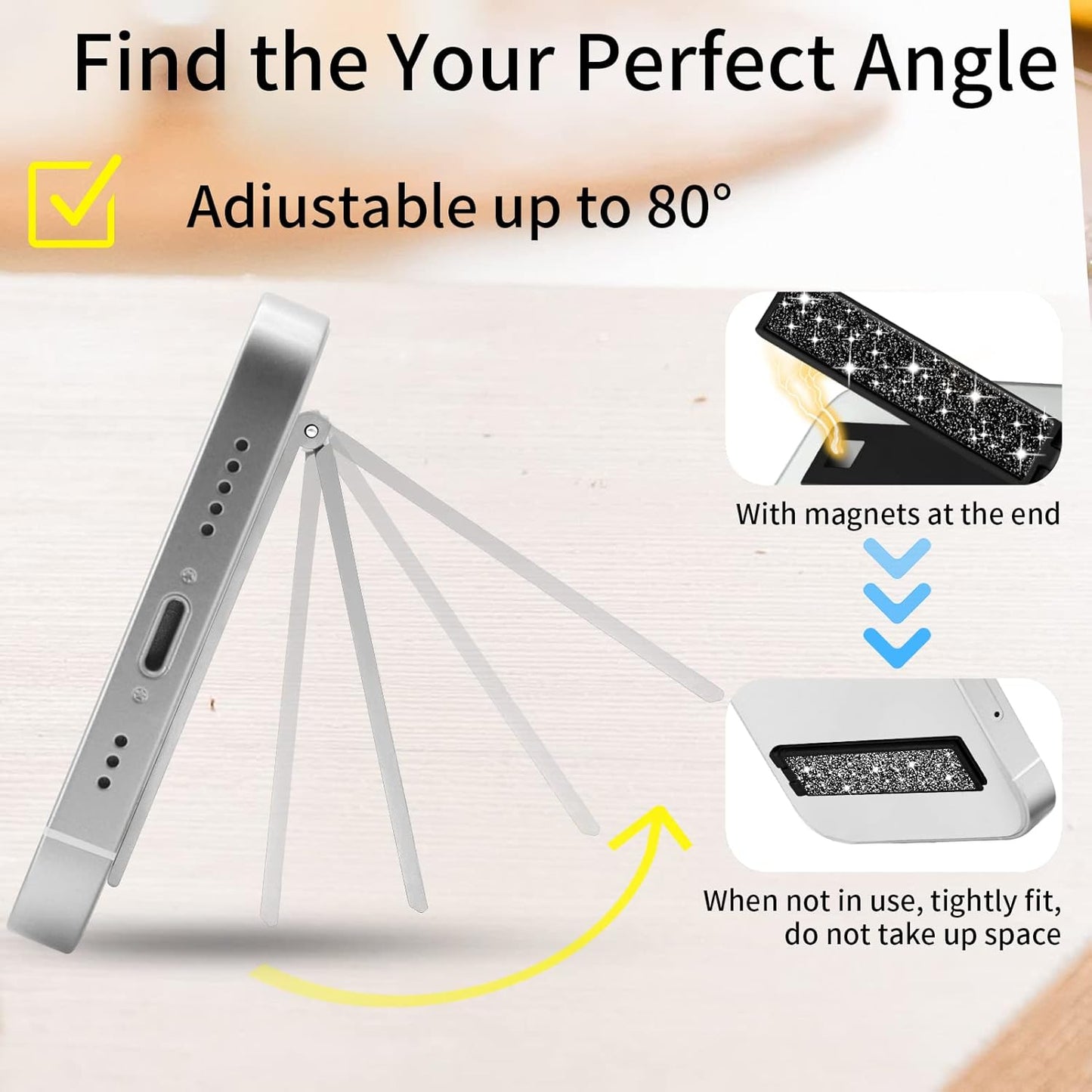 Mini Phone Kickstand, Folding Invisible Portable Metal Cell Phone Stand Holder for Desk, Compatible with iPhone, Samsung and All Cellphones, Black