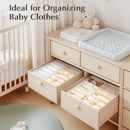 DIMJ Drawer Organizers Clothes, Dresser Organizer Bins for Baby Clothes,Underwear and Sock, Fabric Closet Organization and Storage Boxs, Drawer Dividers for Nursery, Clothing, Tie - 4 Pack, Beige