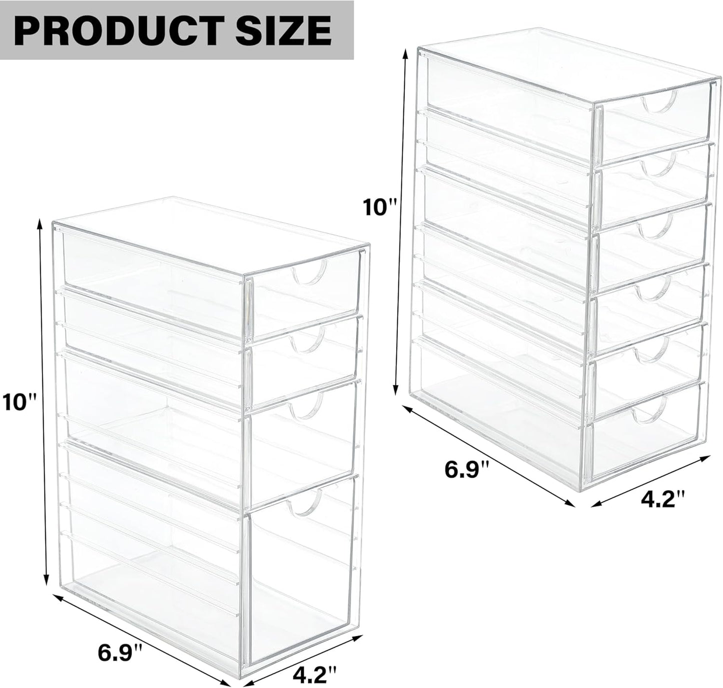 Prsildan Acrylic Makeup Organizer, 2 Pack Stackable Storage Drawers with 6 Drawers for Office Desk Vanity Craft Room Clear Drawer Organizers for Hair Accessories Art Supplies Cosmetics Modular System