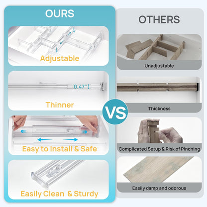 Vtopmart 8 Pack 6" Tall Upgrade Drawer Dividers for Big and Deep Drawer, 12.8"-22.3" Adjustable Expandable Dresser Drawer Organizer, Clear Plastic Separators for Dresser, Baby Supplies, Kitchenware