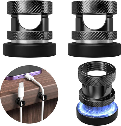 Maveek Metal Magnetic Cord Holder, Magnet Cable Clips Stainless Steel Adjustable Cord Organizers for Desk Nightstand Car Office Charging Wires USB C Laptop Earphone Audio Cords (4 Pack)