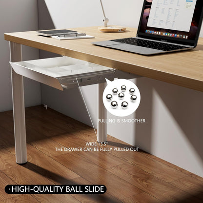 Under Desk Mounted Sliding Pull-out Drawer with Pencil Tray and Slide Storage Tray, 17'' long & 13.5'' deep Large Storage Organizer for Sit Stand Workstation