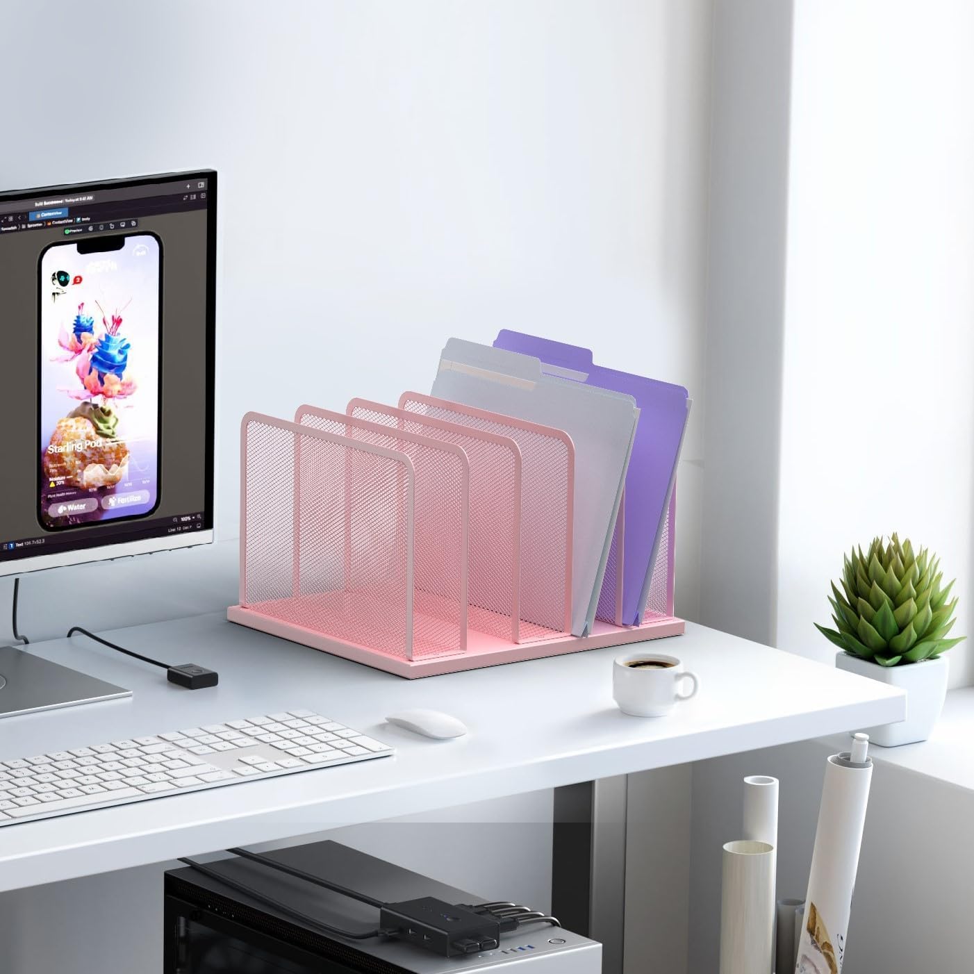 Kuntine.B Desk File Organizer 5 Sections Upright Mesh Desktop Organizer File Sorter Office Organization File Holder for Home, Office & Classroom