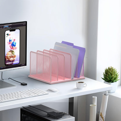 Kuntine.B Desk File Organizer 5 Sections Upright Mesh Desktop Organizer File Sorter Office Organization File Holder for Home, Office & Classroom