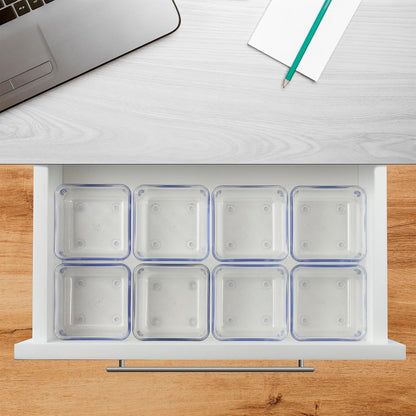 Acrimet 8-Pack Clear Plastic Drawer Organizer Set, Square Crystal Desk Drawer Trays and Dividers, Storage Bins for Office, Makeup, Kitchen, Bathroom and Junk Drawer