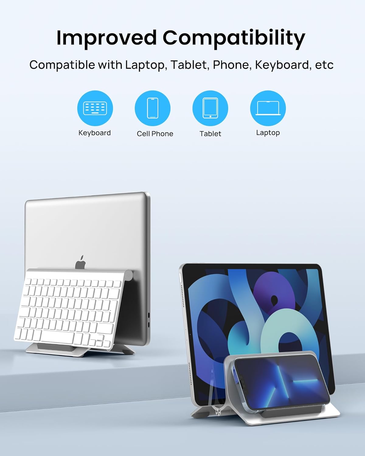 SODI Vertical Laptop Stand for Desk, Gravity Auto Lock MacBook Stand, Aluminum Laptop Holder Vertical Compatible with MacBook Pro, Air, Tablet, Space-Saving Organize Work & Home Office, Gray