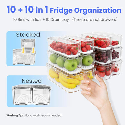 SMRCAD 8 Pack Refrigerator Organizers, Clear Pull-out Drawer Container and Organizer Bins with Lids, Stackable Storage Containers for Fruits, Vegetable (Set of 8 (Include Pull Out Drawer))