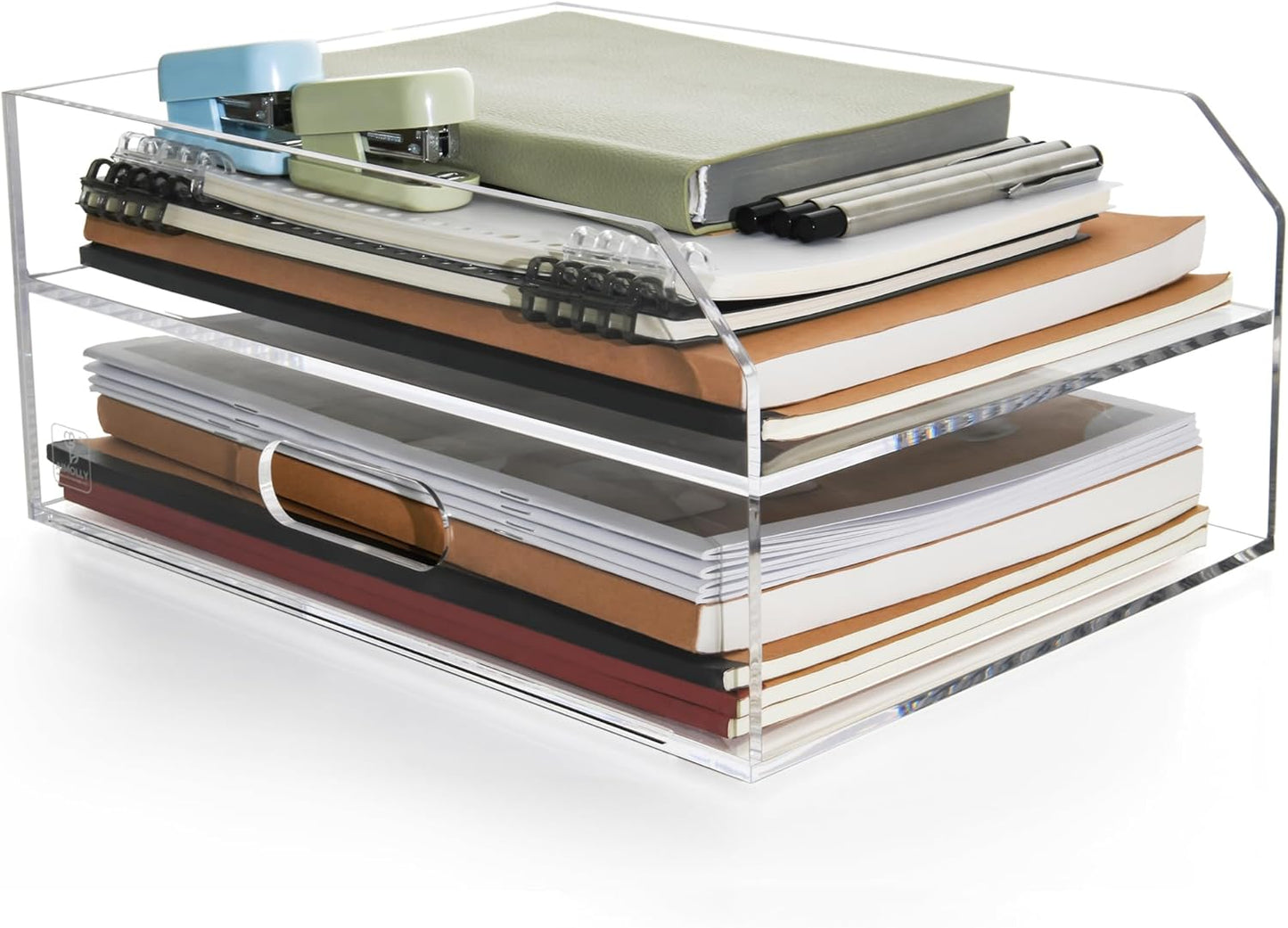 2-Tier Clear Acrylic Paper Trays, Desk File Organizer, A4 Paper Holder, Low-Profile Desk File Sorter for Office/Home, Clear Stackable Letter Tray for Bills, Crafts, Notebooks - Horizontal