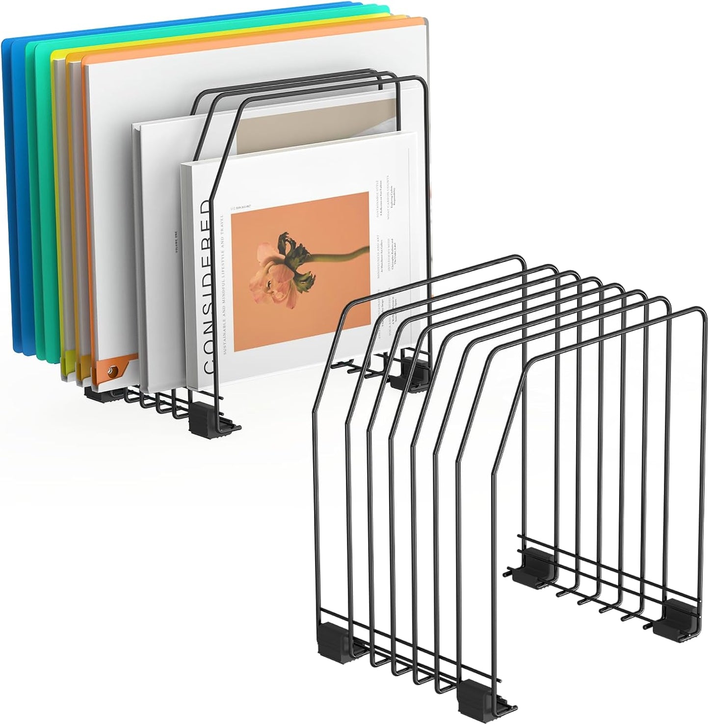 Gawerk File Organizer for Desk, 7-Section Vertical File Sorter, Paper Holder Organizer Standing Metal File Folder for Office Home Classroom, Black