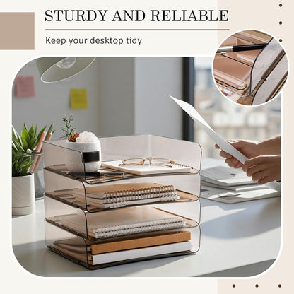 Harloon 4 Tier Paper Organizer Letter Tray Acrylic Desk File Organizer Heavy Duty Stackable Documents Clear Letter Paper Holder Sorter Office Tray for A4, Office Classroom Home File Pad Notebooks