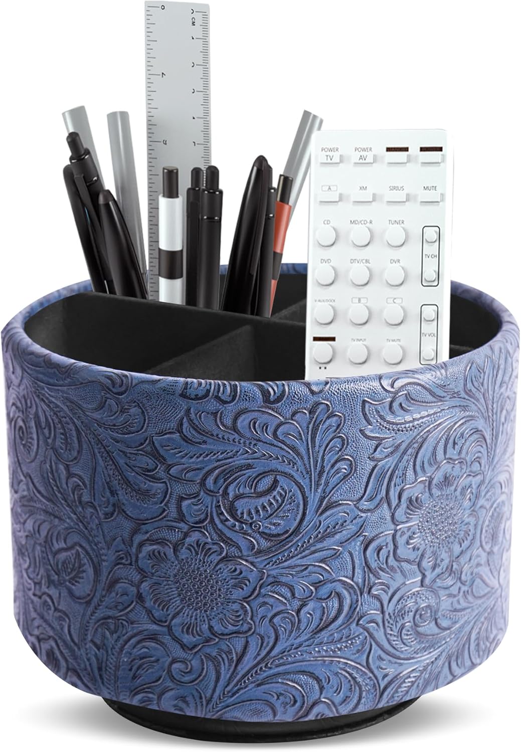 lizimandu Round Leather Art Supply Organizer,Remote Control Holder,360 Degree Spinning,Multi-Functional Pencil Holder,4 Compartments Desktop Stationary Organizer(1-Gold) - Colors A