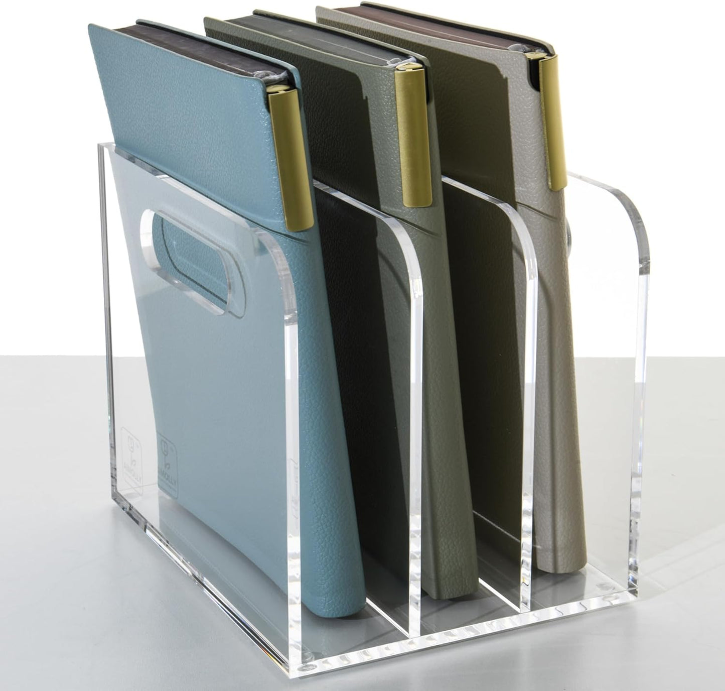 Clear Acrylic Organizers - 5 Vertical Compartments Acrylic Folder Organizer & File Organizer, Desk Document Storage Bins for Magazines, Binders - Multipurpose Home Office Desk Organizer