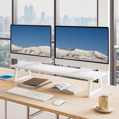 TEAMIX 31.5 inch Dual Monitor Riser for 2 Monitors, Long Monitor Stand Riser TV Stand Riser Monitor Stand for Desk Wood & Steel Desktop Riser Desk Organization Home Office