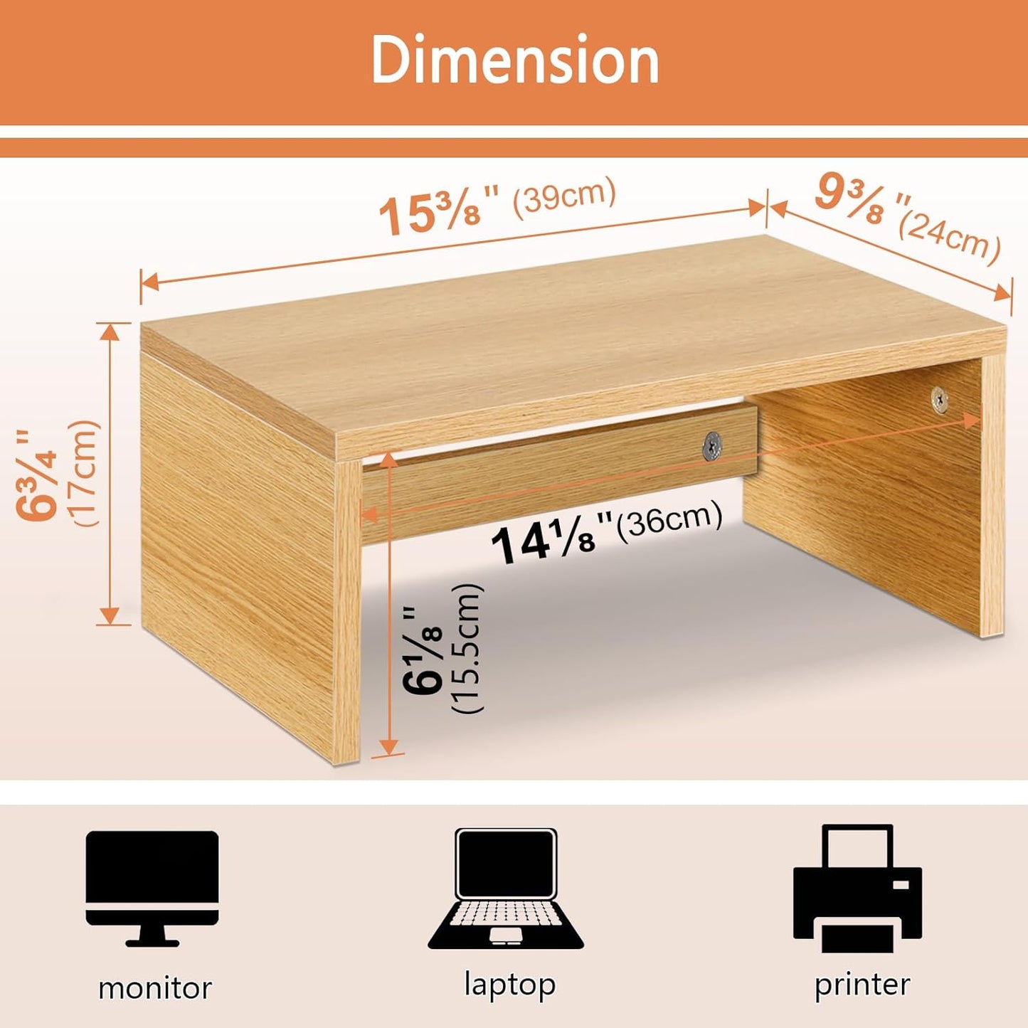 TEAMIX 14.2 inch Monitor Stand Riser, Rustic Brown Wood Monitor Riser with Storage for Desk Small Monitor Stand TV/Screen/PC/Laptop Riser Computer Stand Desktop Shelf (Brown-14.2 inch)
