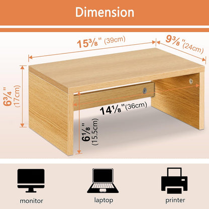 TEAMIX 14.2 inch Monitor Stand Riser, Rustic Brown Wood Monitor Riser with Storage for Desk Small Monitor Stand TV/Screen/PC/Laptop Riser Computer Stand Desktop Shelf (Brown-14.2 inch)
