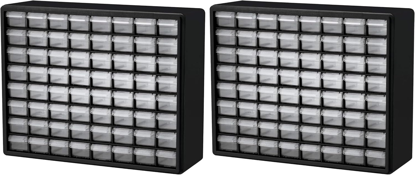 Akro-Mils 24-Drawer Plastic Drawer Storage Cabinet for Garage Organization, Bead Organizer, Building Bricks Storage, Teacher Toolbox, Makeup Organizer, 20" W x 6" D x 16" H, 10124 Black