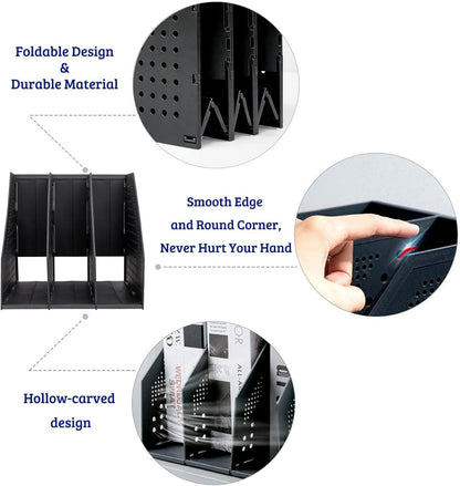 Marte Vanci Collapsible Magazine File Holder with 4 Vertical Compartments, Binder Holder for Desk, Desktop Binder Organizer for Notebook, Documents, Book, School Office Supplies(Black)