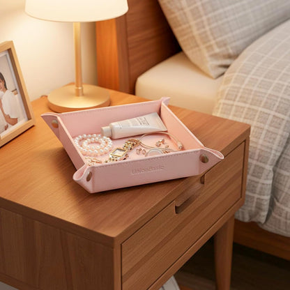 UnionBasic Medium Valet Tray, Jewelry Tray for Rings Watches Earrings, Entryway Catchall Caddy for Coins Keys Change, Nightstand Bedside Valet Holder, Trays for Electronic Gadgets, Candy Pink Plus - Colors A