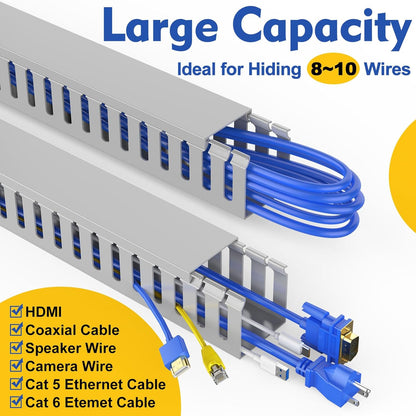 Open Slot Wiring Raceway Cable Duct, 123in Cable Management Channel Cord Track,Desk Wire Channel, Under Desk Cable Management to Hide Cables, Wires for Computers (Black, 1.57" Hx1.57"W, 15.4''L(8 Pc))