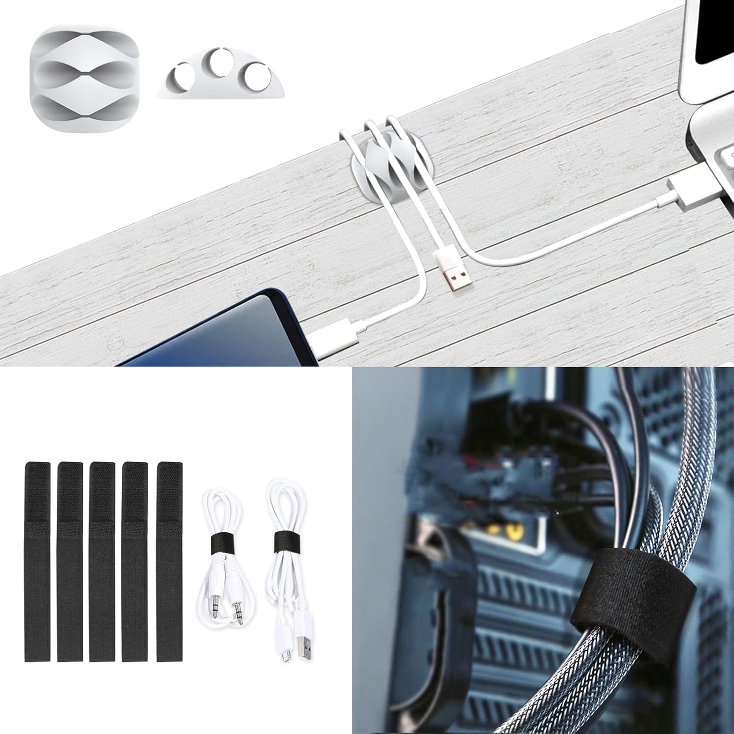ENONCI Updated Cable Raceway Kit - 77 (5x15.4) Inch Open Slot Wire Covers for Cords, Under Desk Cable Management System to Hide Under Desk/Tv/Computer/Net/Power Cords, (Pack 5)