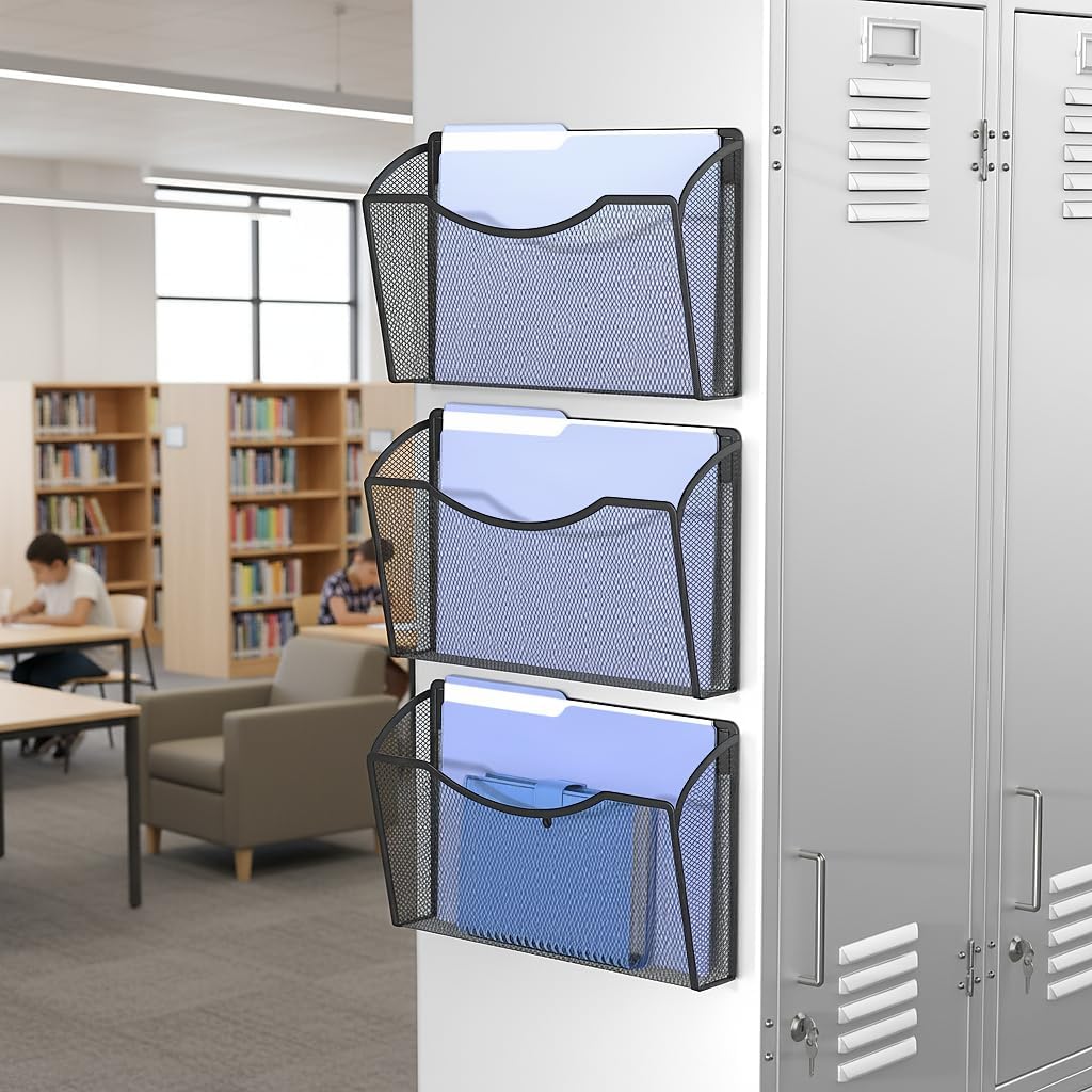 MINDEPOT Wall File Organizer,Hanging Wall Mounted File Folder Binder Holder Mail Organizer for Office,Home and School Supplies