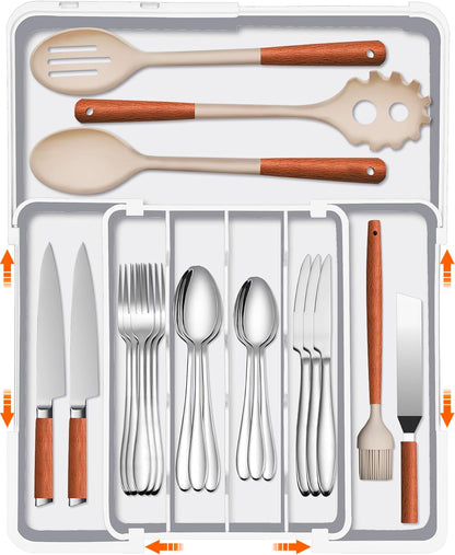 Spaclear Silverware Organizer - Expandable Kitchen Drawer Organizer, Utensil Drawer Organizer, Adjustable Plastic Flatware and Cutlery Holder, Kitchen Organizers Storage for Forks Knives, Black