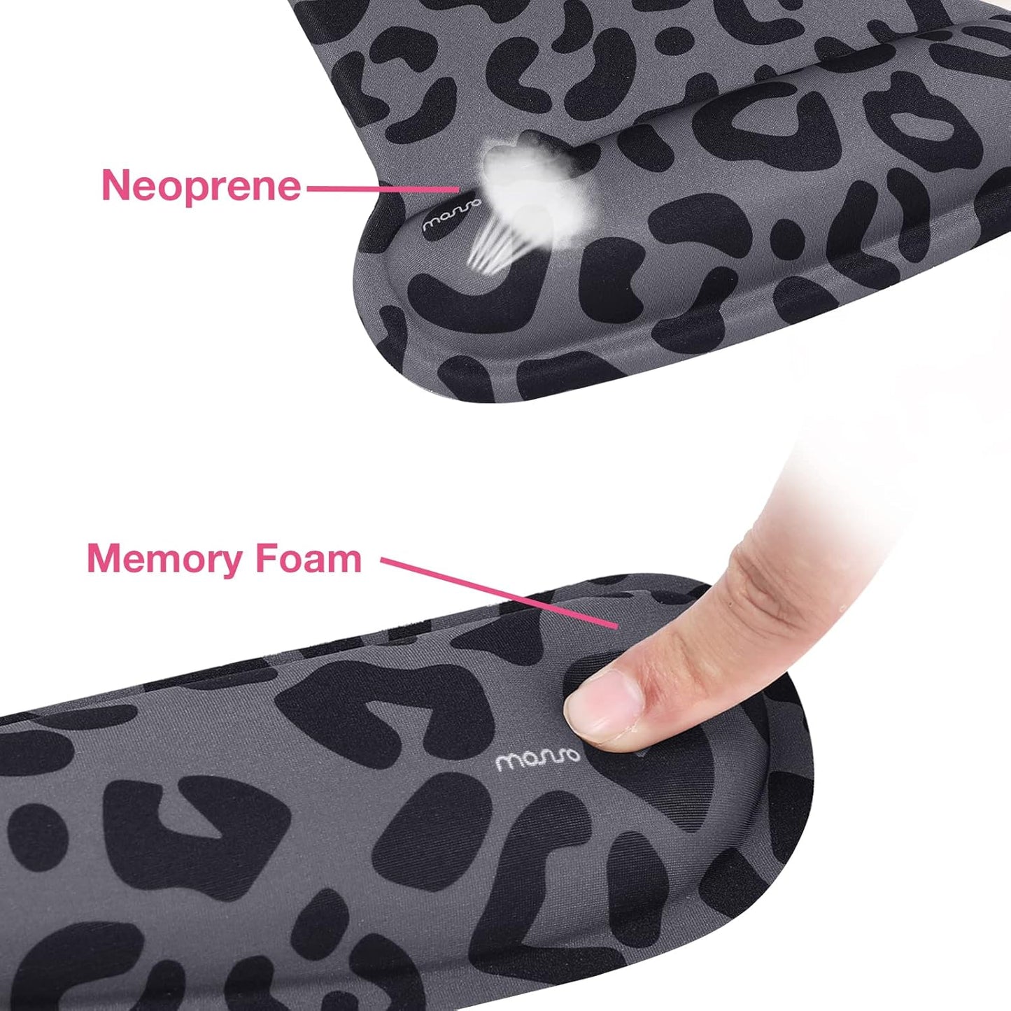 MOSISO Wrist Rest Support for Mouse Pad&Keyboard Set, Leopard Grain Ergonomic Mousepad&Coaster Non-Slip Base Home/Office Pain Relief&Easy Typing Cushion with Neoprene Cloth&Raised Memory Foam, Black