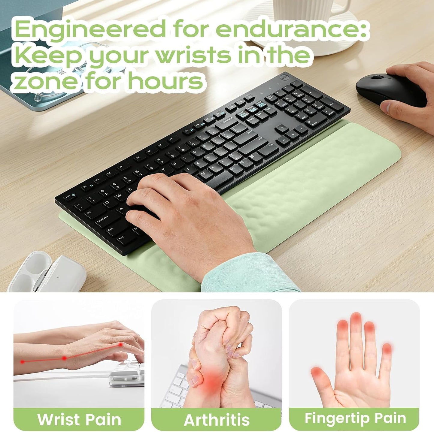 Keyboard Wrist Rest with Ergonomic Height - Computer Keyboard Stand & Soft Cushioned Pad for Wrist Pain Relief - Non-Slip Typing Support for Office, Gaming & Home (Black)