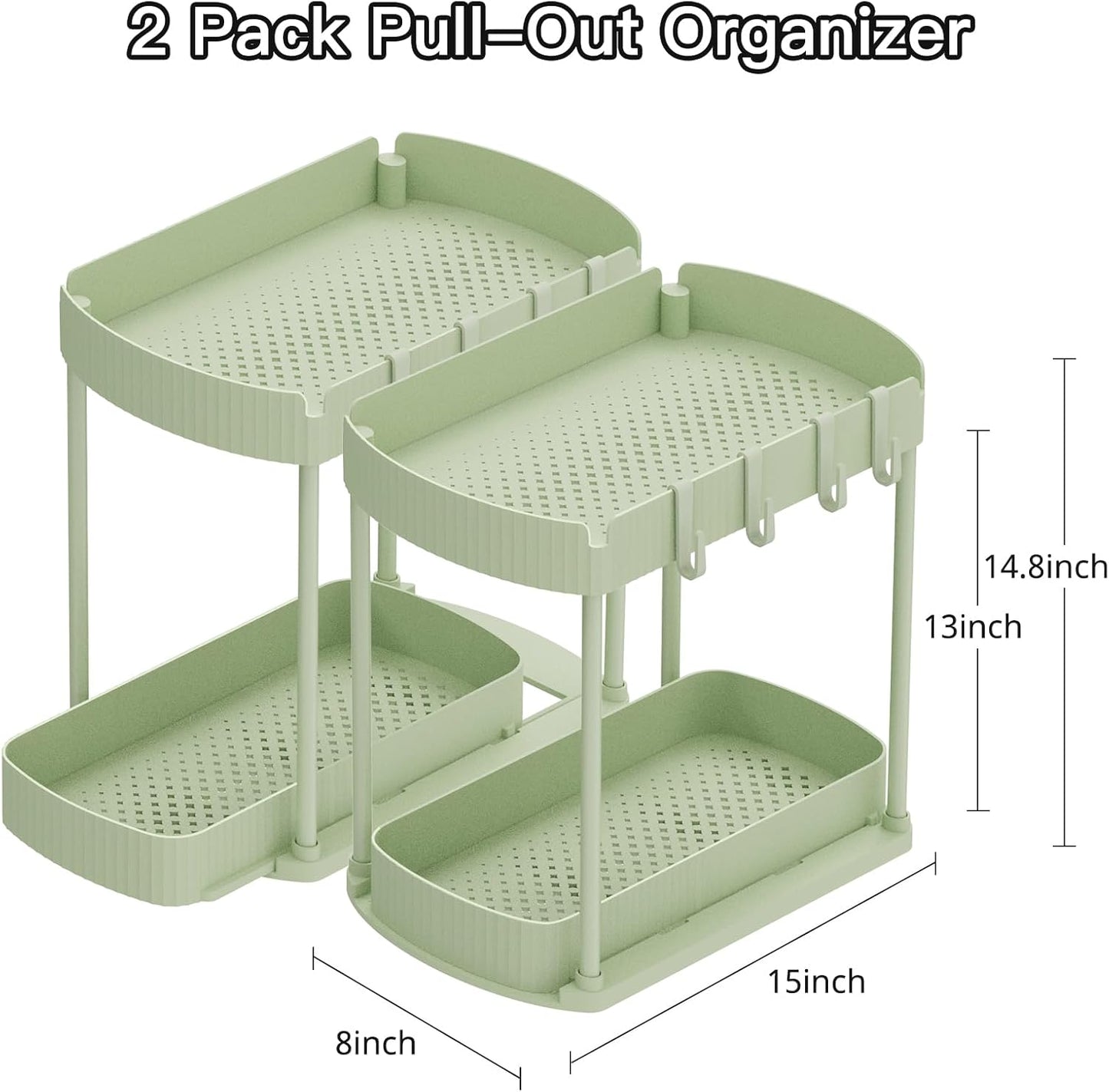 Ukeetap Multi-Purpose Pull-Out Storage Organizers, Under Sink/Cabinet Organizers and Storage for Bathroom & Kitchen, Black, 12.8 Inches, 2 Packs