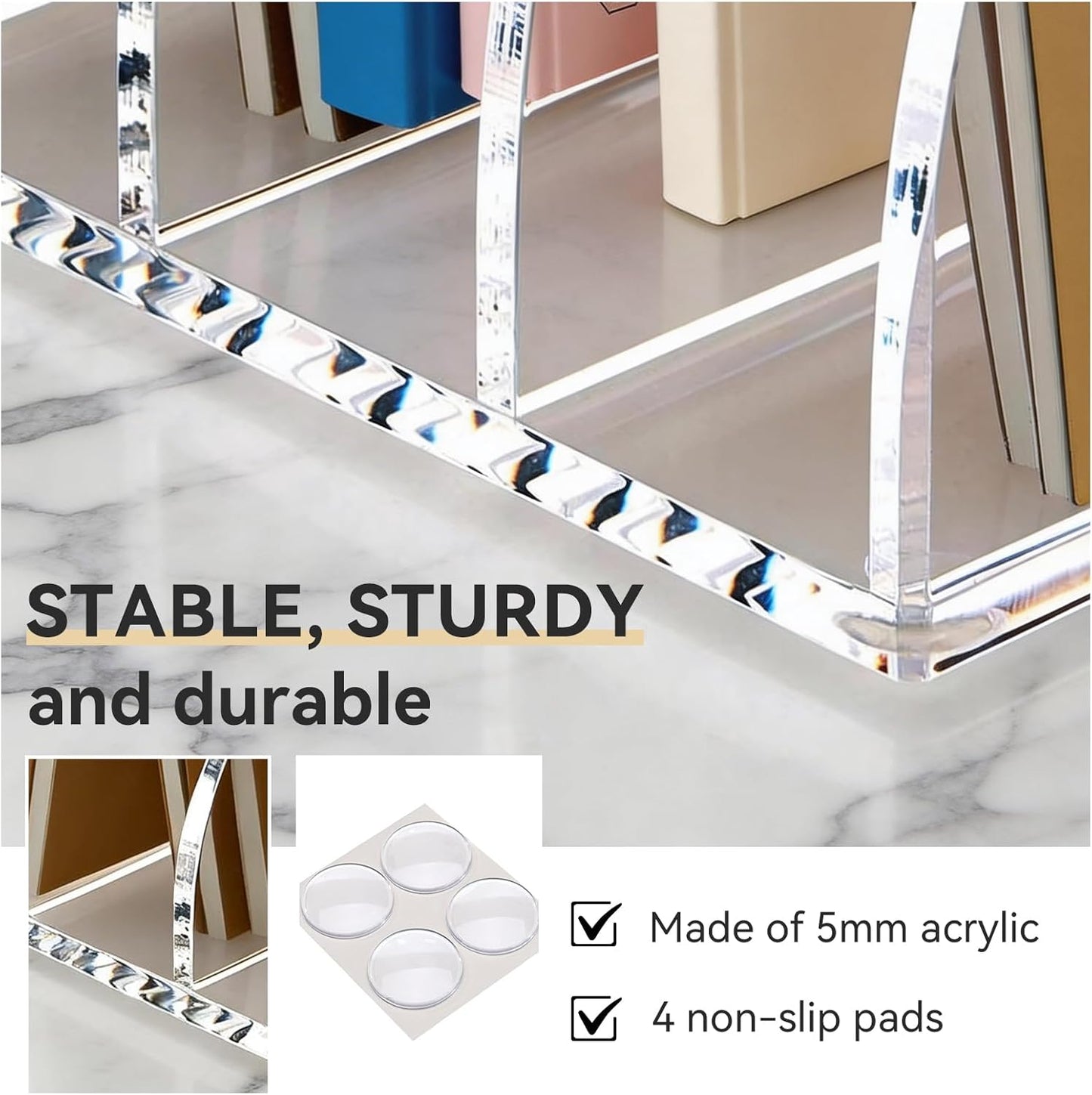 Acrylic Magazine File Holder,4 Vertical Compartments Desk Document Sorter Organizer,Clear Office Organization Supplies,For: Files, Books, and Accessories