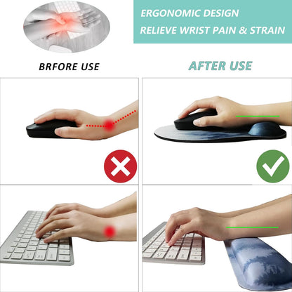 Keyboard Wrist Rest Pad Mouse Pad with Wrist Support Set of 3, Mousepad with Non-Slip Rubber Base, Ergonomic Memory Foam Mouse Wrist Cushion Support for Home Office Laptop Computer, Flower Black