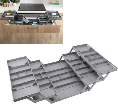 Pomya Multi Tier Drawer Organizer, Foldable Expandable Desk Storage Organizer Tray Bins with Compartments Storage Trays, Adjustable Double Row Organizer Trays for Make Up, Jewelry (2
