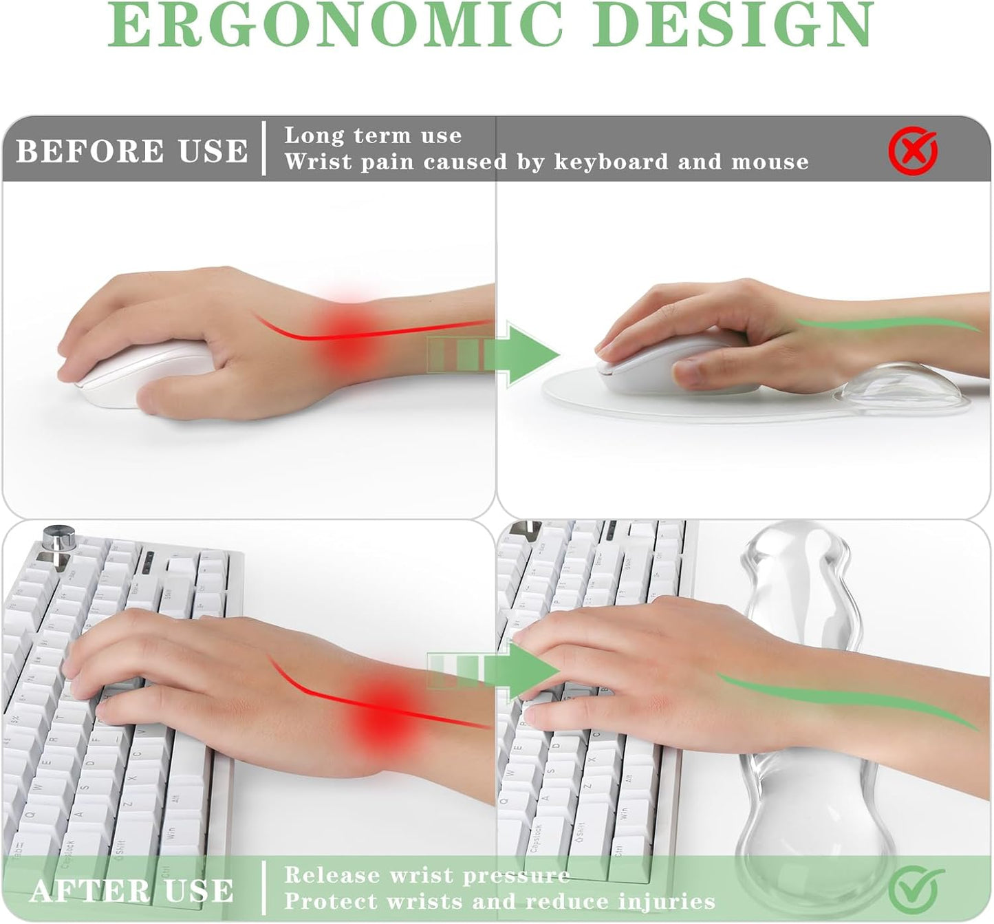 Wrist Rest for Keyboard- Ergonomic Gel Keyboard Wrist Rest and Mouse Pad Set, Non-Slip PU Base for Office, Laptop & Gaming - Green