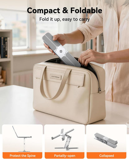 TECKNET Laptop Stand for Desk with 360° Rotating Base, Ergonomic Foldable Computer Stand - Portable Laptop Riser Holder Adjustable Height Angles, Fits MacBook Air Pro All Laptops 10-17" - Silver