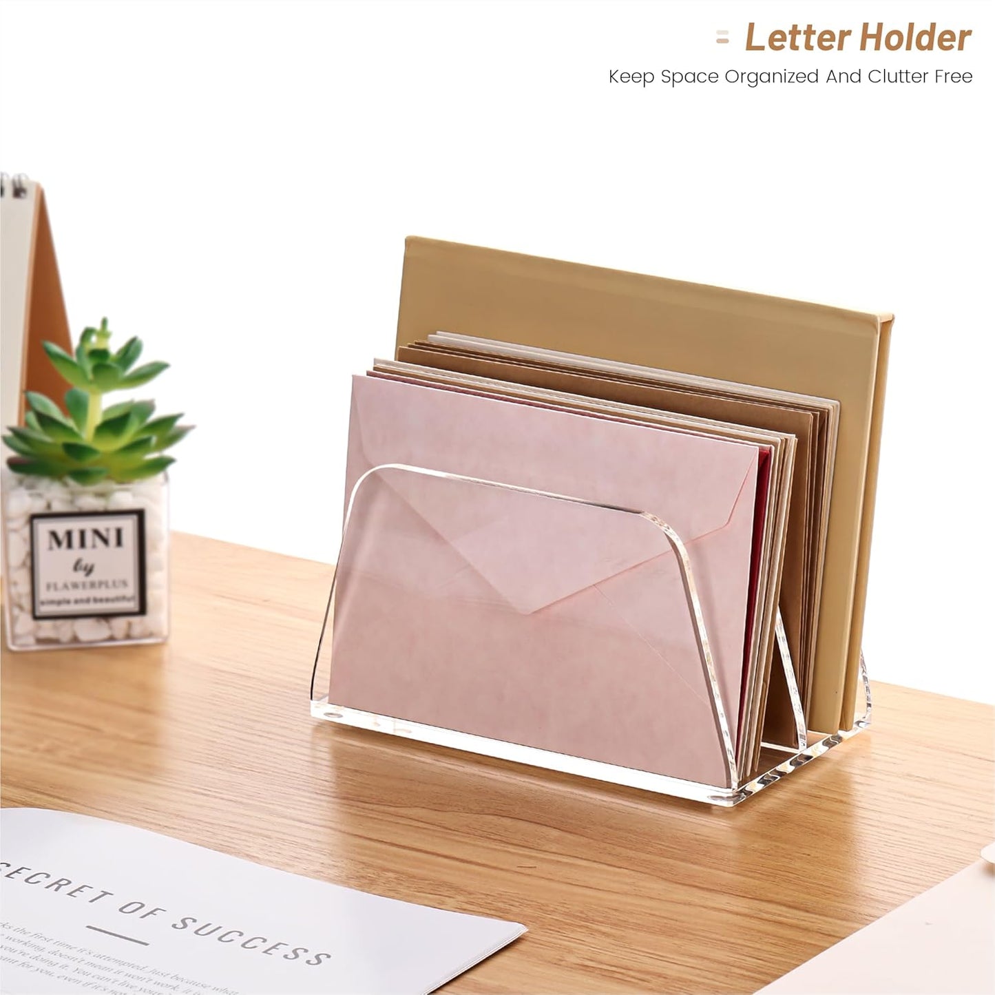 YUXUN Desk File Organizer,5-Section Vertical Clear Acrylic Desk Organizer File Holder Mail Sorter Office Organization for Office Home &Classroom（B5）
