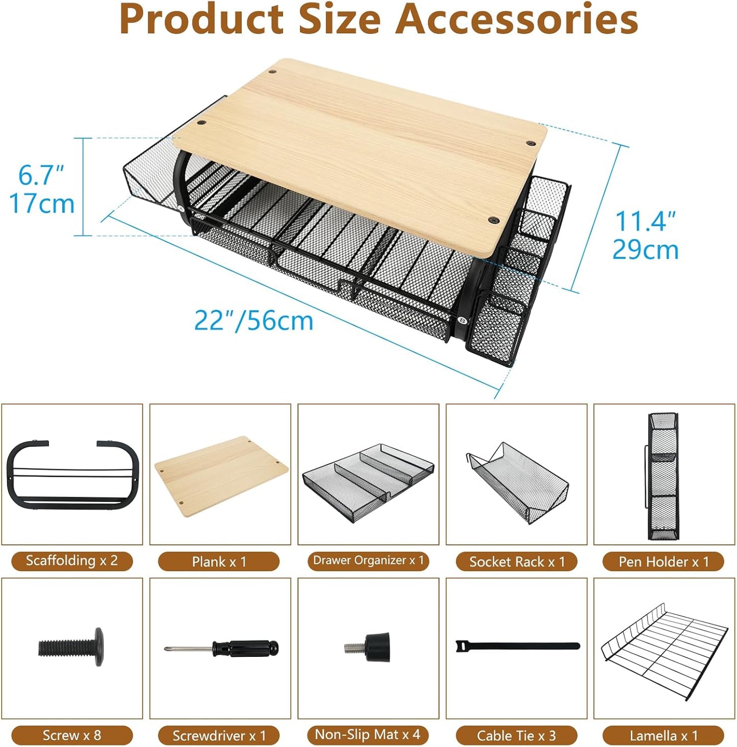 Desk Organizers and Accessories Monitor Riser, Monitor Stand with Drawer (2-Tier Drawers) with Large Side Storage Rack & Cable Management,66LBS/30KG, Office Organization, Walnut Brown