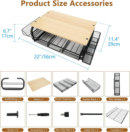 Desk Organizers and Accessories Monitor Riser, Monitor Stand with Drawer (2-Tier Drawers) with Large Side Storage Rack & Cable Management,66LBS/30KG, Office Organization, Walnut Brown