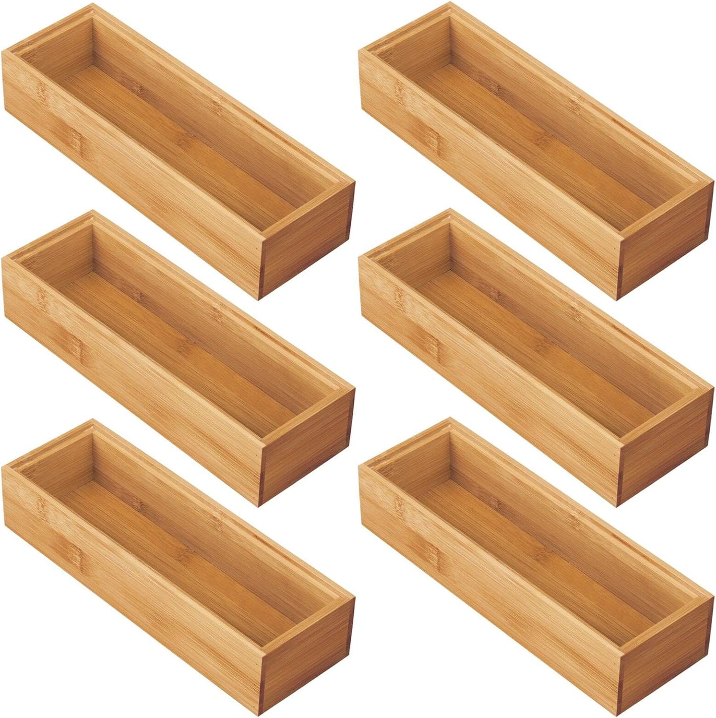 mDesign Slim Wooden Bamboo Drawer Organizer for Office - 12" Long Stackable Storage Box Tray for Desk Drawers/Cabinet - Junk Drawer and Accessories Organization - Echo Collection, 2 Pack, Natural Wood