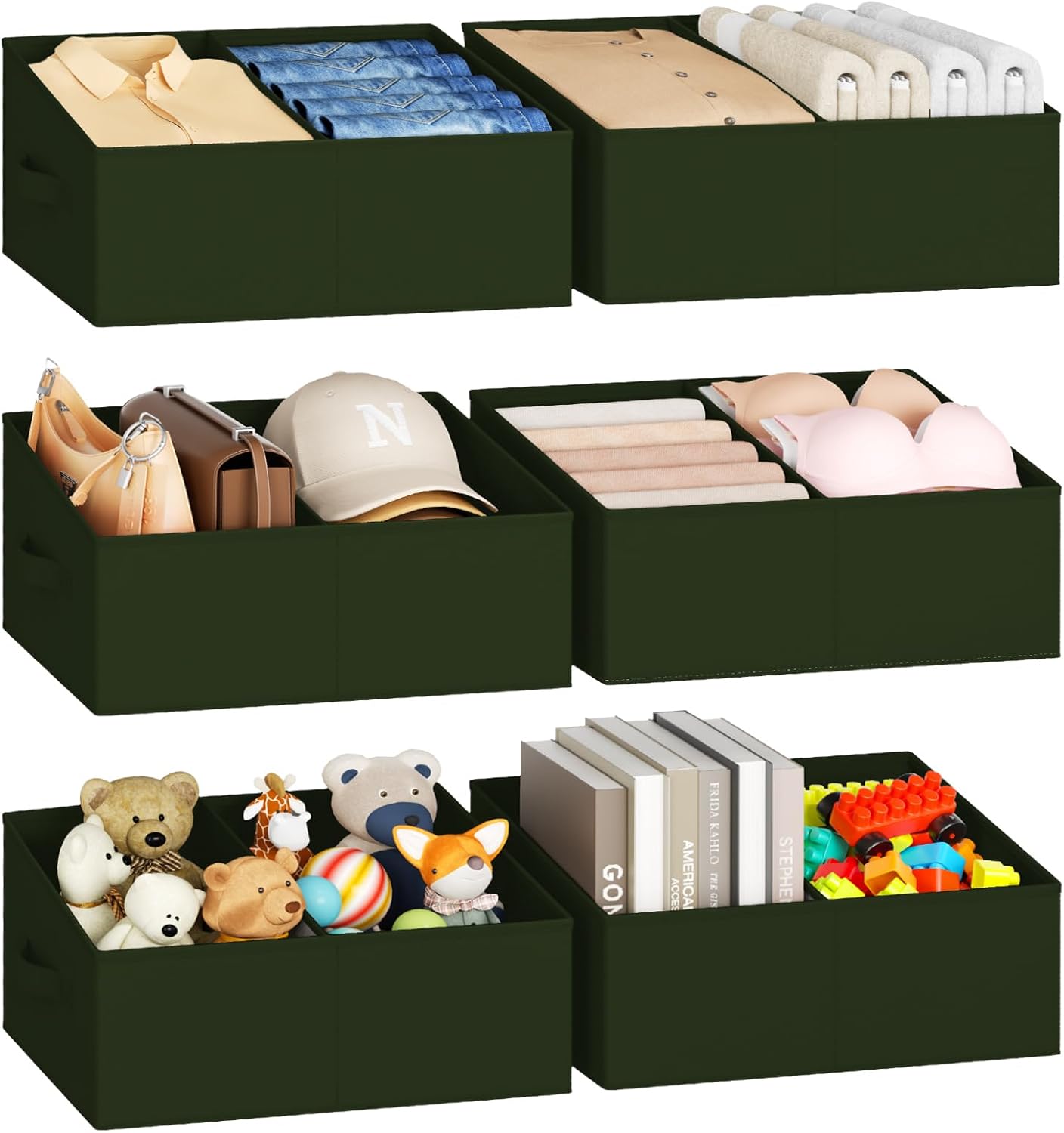DIMJ Closet Storage Bins, 6 Pack Storage Baskets for Shelves, Foldable Closet Organizer with Handle, Linen Closet Organizers and Storage for Clothes, Toys, Towel, Books (Black)