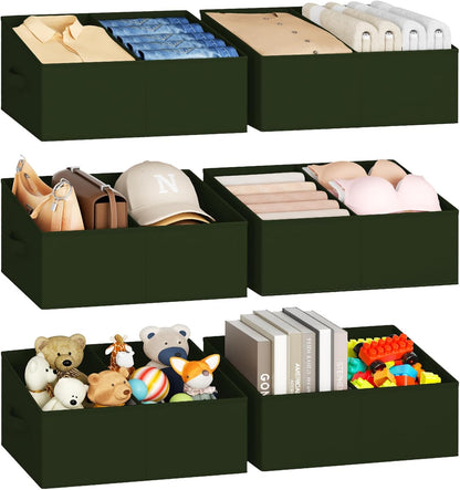 DIMJ Closet Storage Bins, 6 Pack Storage Baskets for Shelves, Foldable Closet Organizer with Handle, Linen Closet Organizers and Storage for Clothes, Toys, Towel, Books (Black)