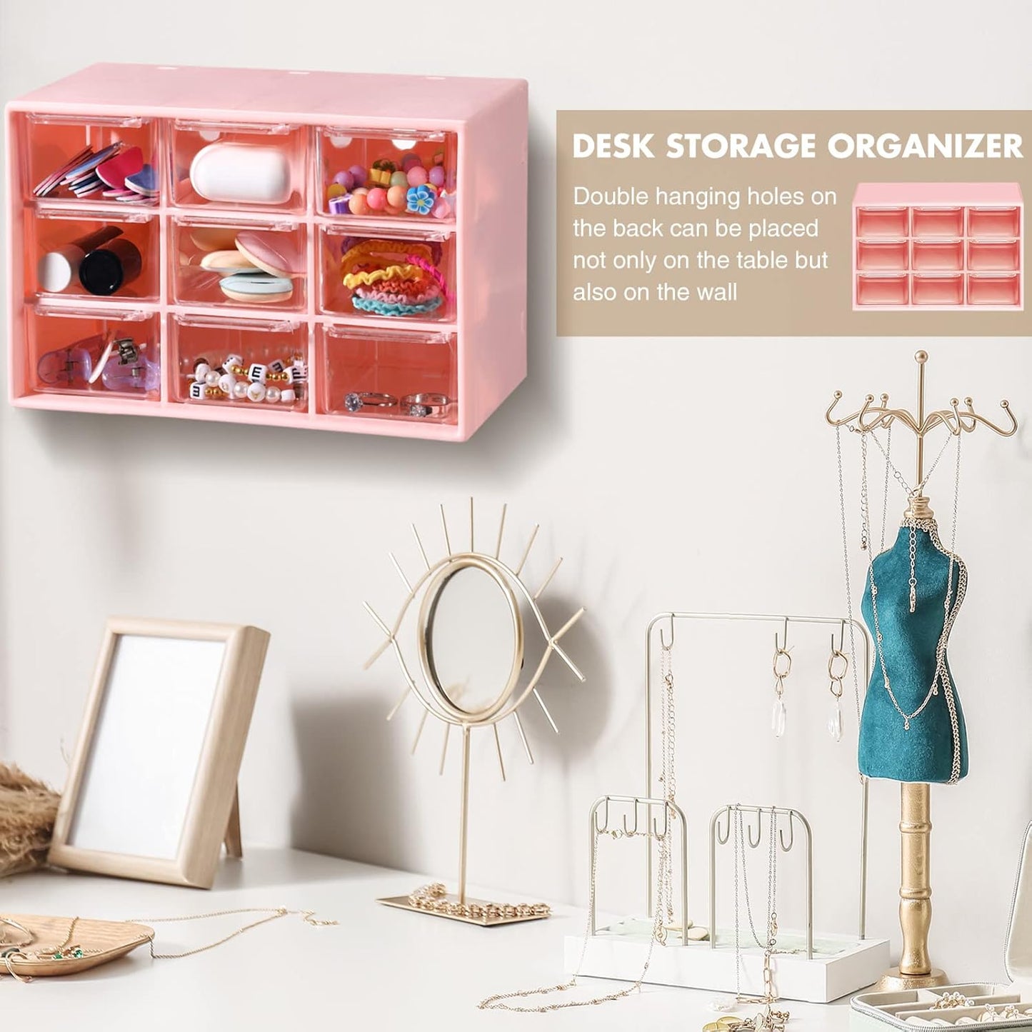 Amyhill 6 Pcs Mini Drawer Organizer Small Organizer with 9 Drawers Plastic Desktop Craft Storage Box for Office Home Room Jewelry Cosmetics Collection(White)