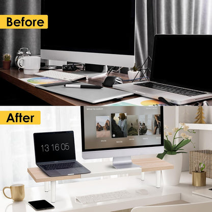 Across-Star Dual-Monitor-Stand-Riser-For-Desk Adjustable Length 32-40 Inch，Large Desktop Computer Monitor Riser For 2 Screens，Desk Shelf Organizer Riser Stand For Computer/Laptop/PC/Printer/TV Black