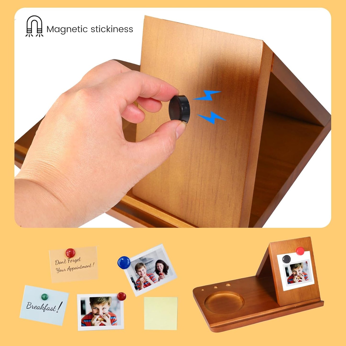 Wood Desktop Book Stand for Reading Rest Birthday and Mothers Day Gifts, Book Page Holder Thumb Bookmark,Magnet Couple Photo or Note, Book Accessories, Triangle Book Nook with Cup for Book Lovers
