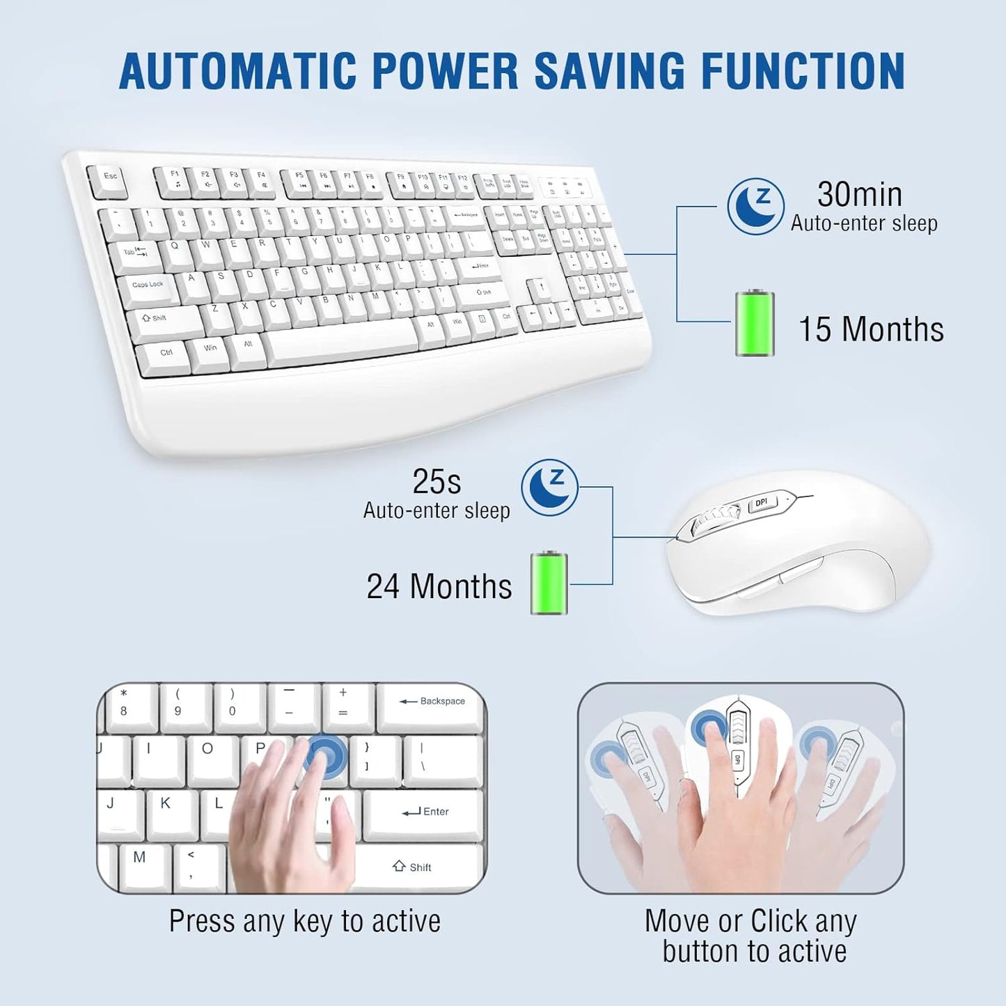 Wireless Keyboard and Mouse Combo, EDJO 2.4G Full-Sized Ergonomic Computer Keyboard with Wrist Rest and 3 Level DPI Adjustable Wireless Mouse for Windows, Mac OS Desktop/Laptop/PC
