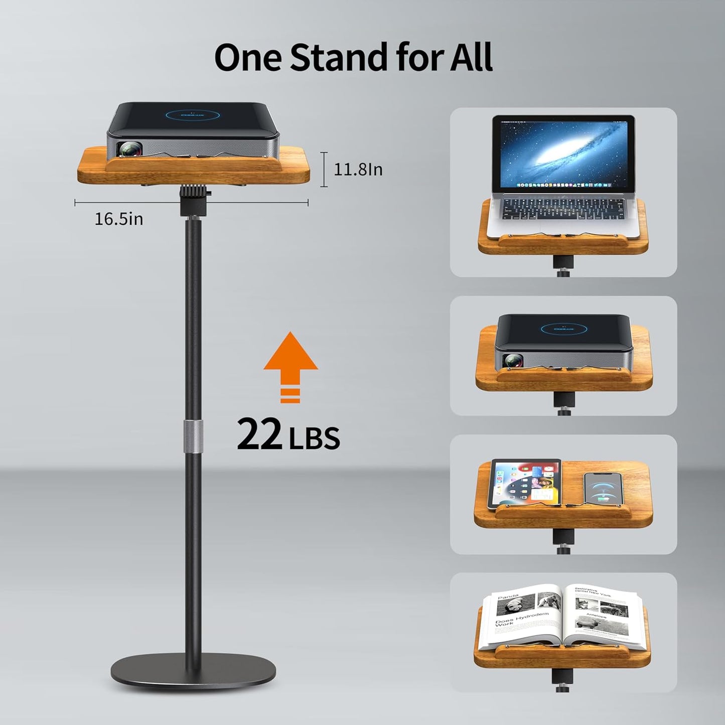 NAMON 2-in-1 Dual-use Floor & Desktop Book Stand, Sturdy Metal & Wood Build, Height Adjustable from 16.5" to 51", Floor Reading Stand for Sheet Music, Cookbooks, Projector (White, 11.8" x 16.5" Panel)