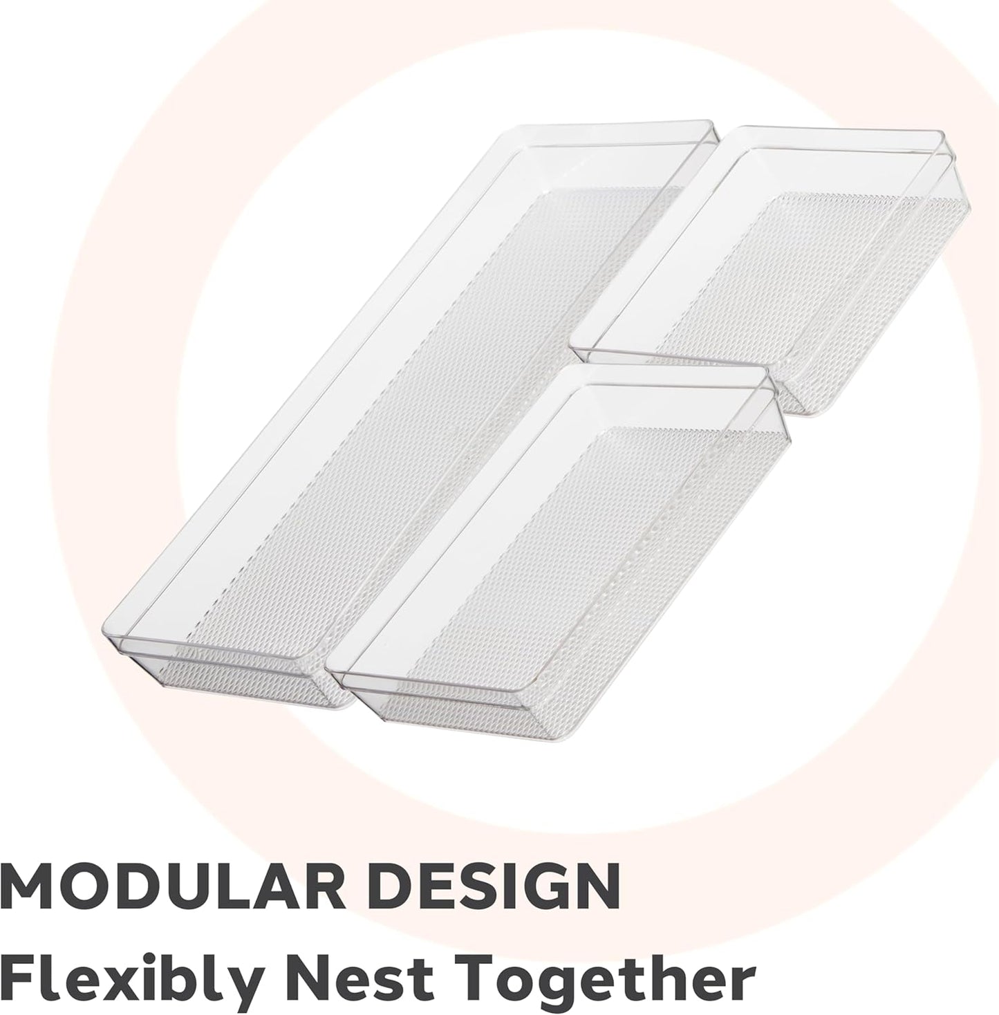 Oggi Set of 5 Clear Drawer Organizers - (1) 3x6.25, (2) 3x9.5, (2) 3x12.5 - Ideal for Organizing Kitchen Drawers, Office, Desk, Silverware, Kitchen Utensils, Cosmetics and Bathrooms