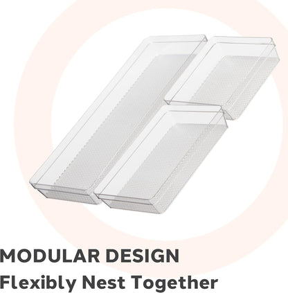 Oggi Set of 5 Clear Drawer Organizers - (1) 3x6.25, (2) 3x9.5, (2) 3x12.5 - Ideal for Organizing Kitchen Drawers, Office, Desk, Silverware, Kitchen Utensils, Cosmetics and Bathrooms